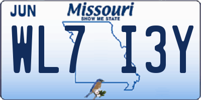 MO license plate WL7I3Y
