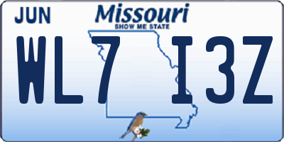 MO license plate WL7I3Z