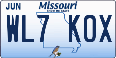 MO license plate WL7K0X