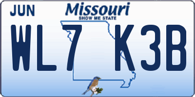 MO license plate WL7K3B