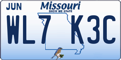 MO license plate WL7K3C