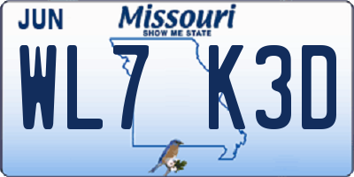 MO license plate WL7K3D