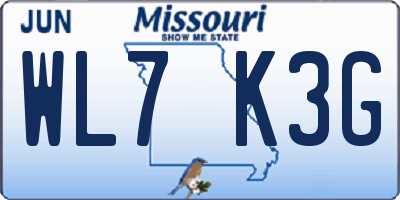MO license plate WL7K3G