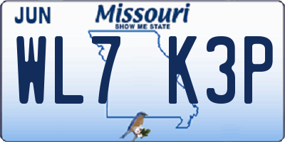 MO license plate WL7K3P