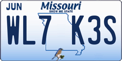 MO license plate WL7K3S