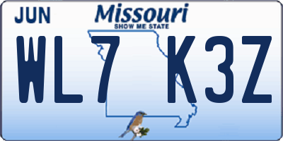 MO license plate WL7K3Z