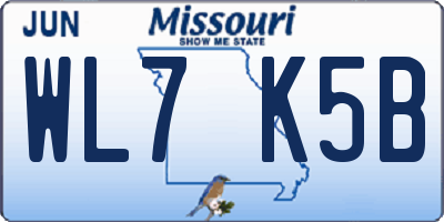 MO license plate WL7K5B