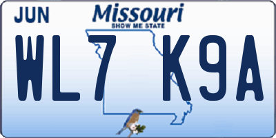 MO license plate WL7K9A
