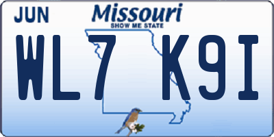 MO license plate WL7K9I