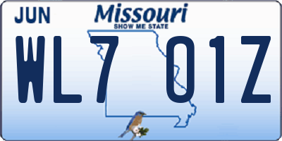 MO license plate WL7O1Z
