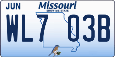 MO license plate WL7O3B