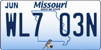 MO license plate WL7O3N