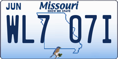 MO license plate WL7O7I
