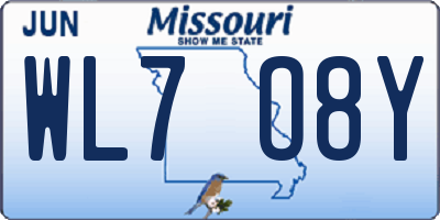 MO license plate WL7O8Y