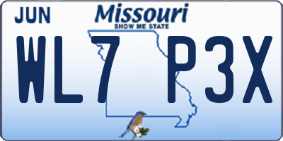 MO license plate WL7P3X
