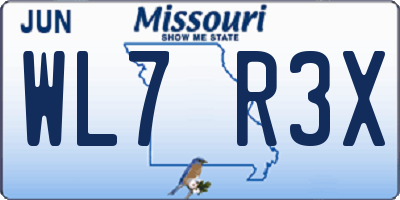 MO license plate WL7R3X