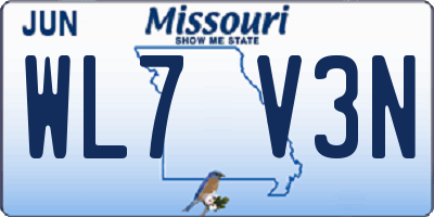 MO license plate WL7V3N