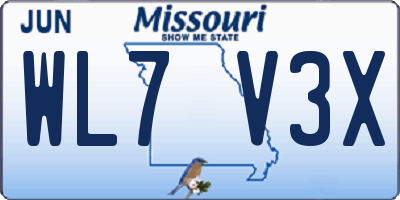 MO license plate WL7V3X