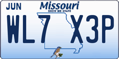 MO license plate WL7X3P