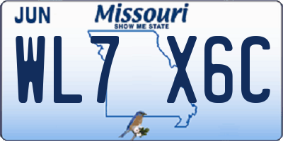 MO license plate WL7X6C