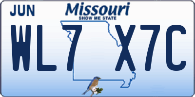 MO license plate WL7X7C