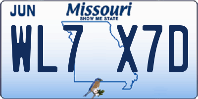 MO license plate WL7X7D