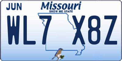 MO license plate WL7X8Z