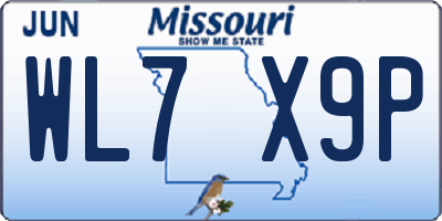 MO license plate WL7X9P