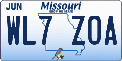 MO license plate WL7Z0A