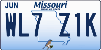 MO license plate WL7Z1K