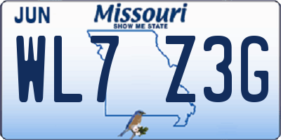 MO license plate WL7Z3G