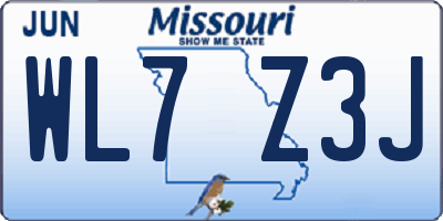 MO license plate WL7Z3J