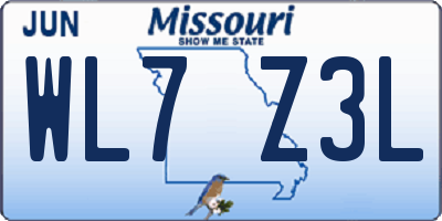 MO license plate WL7Z3L