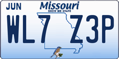MO license plate WL7Z3P