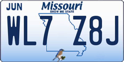 MO license plate WL7Z8J