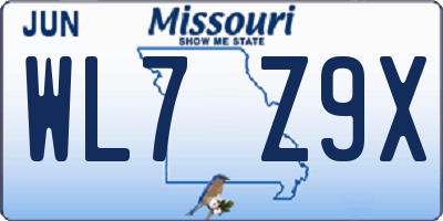 MO license plate WL7Z9X