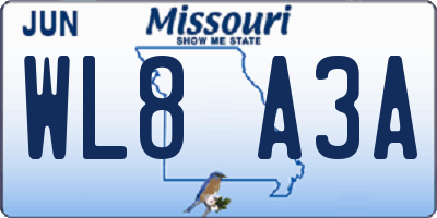 MO license plate WL8A3A