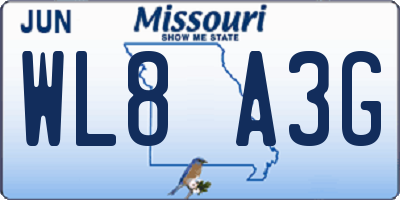 MO license plate WL8A3G