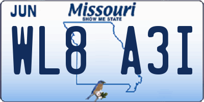 MO license plate WL8A3I