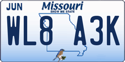 MO license plate WL8A3K