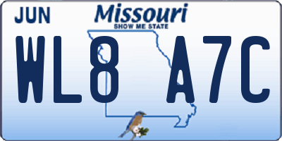 MO license plate WL8A7C
