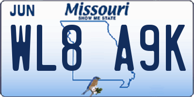MO license plate WL8A9K