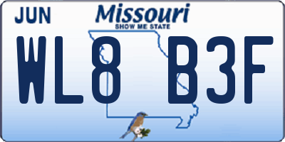 MO license plate WL8B3F