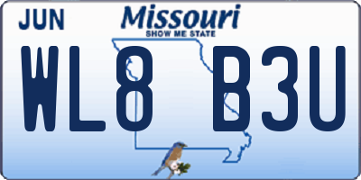 MO license plate WL8B3U