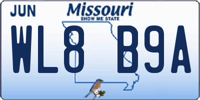 MO license plate WL8B9A