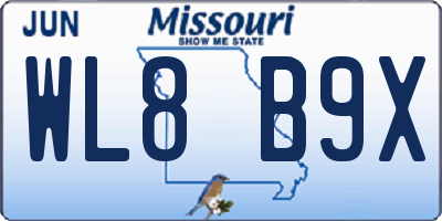 MO license plate WL8B9X