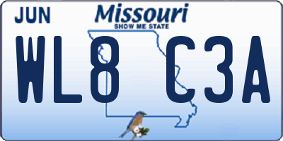 MO license plate WL8C3A