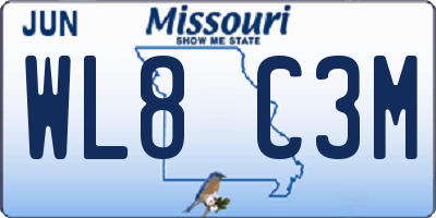 MO license plate WL8C3M