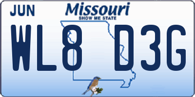 MO license plate WL8D3G