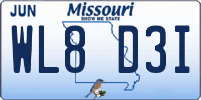 MO license plate WL8D3I